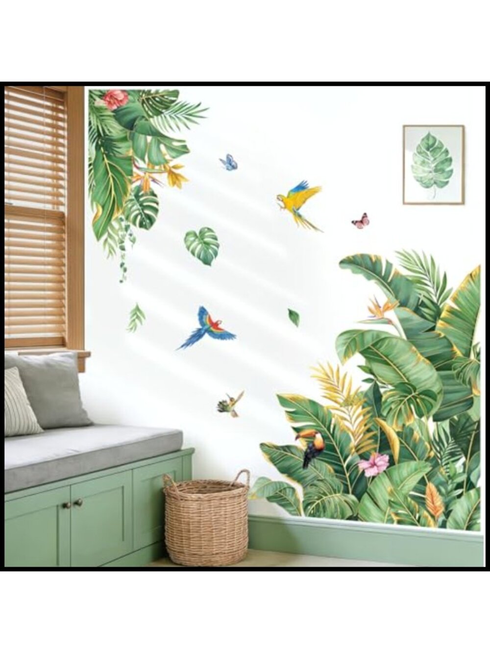 Tropical Palm Leaves Wall Decals Gold Green Removable Waterproof 2 Sheets